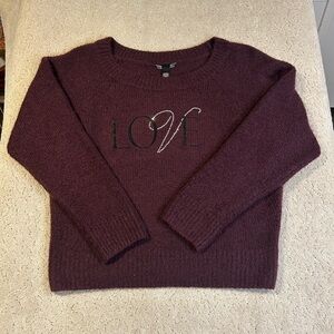 VICTORIA’S SECRET PURPLE LOVE Rhinestone Bling Slouchy Fuzzy Pullover Sweater M